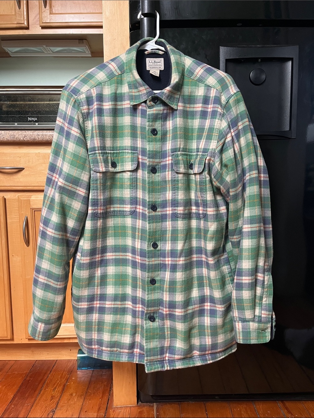 L.L. Bean Fleece-Lined Green and Blue Flannel